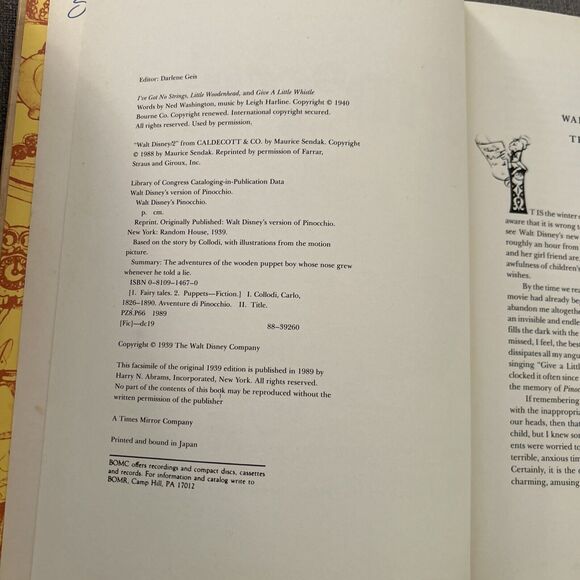 WALT DISNEY'S VERSION OF PINOCCHIO (1939) Abrams 1989 Printing Maurice Sendak - Picture 9 of 12